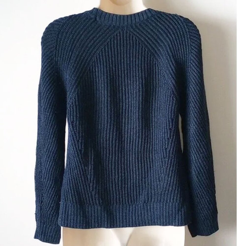 LRL Linen Viscose Rib Knit Crew Neck Long Sleeve Sweater MP Navy - Picture 2 of 11